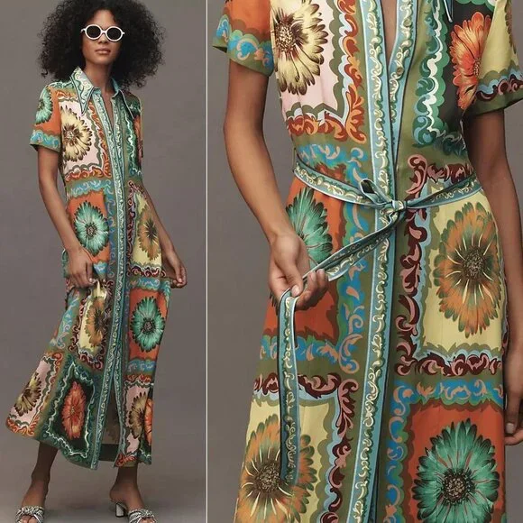 Alemais Disco Daisy Green Yellow Floral Belted Maxi Shirtdress Size AU 8 US 4 - Picture 16 of 16